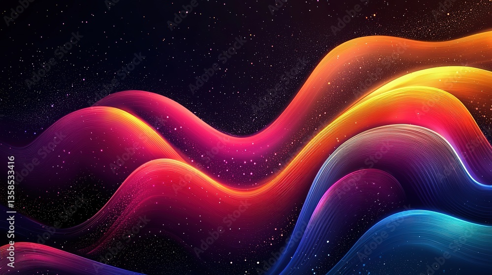 Fototapeta premium Bright gradient background, small grainy surface Abstract shapes black background colorful banner header poster design. Abstract modern dynamic colored background, 32k Resolution