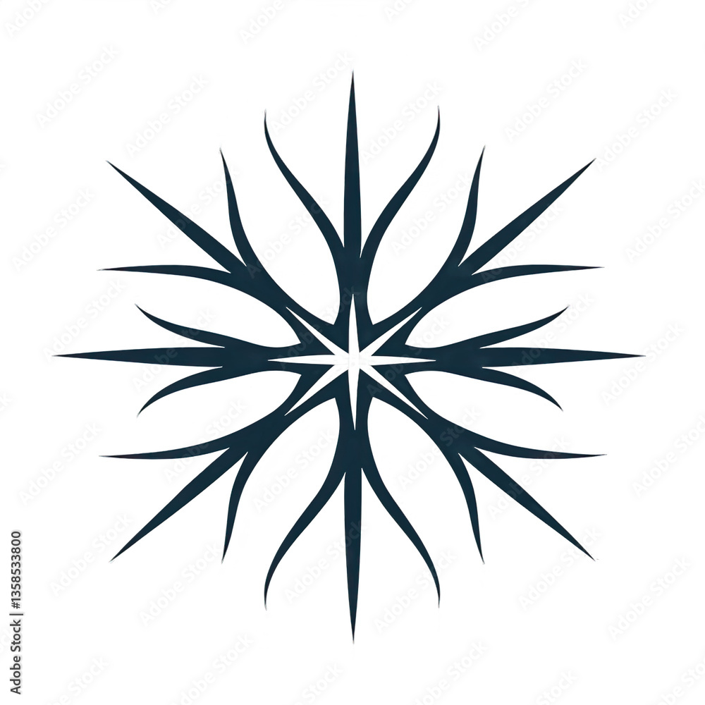 Naklejka premium Abstract Starburst Mandala Design Teal, White, and Black Fractal Art