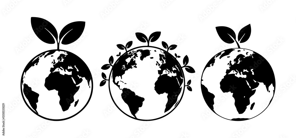 Obraz premium easter egg with floral elements.Earth Icons with Growing Plants and Leaves Representing Sustainability.