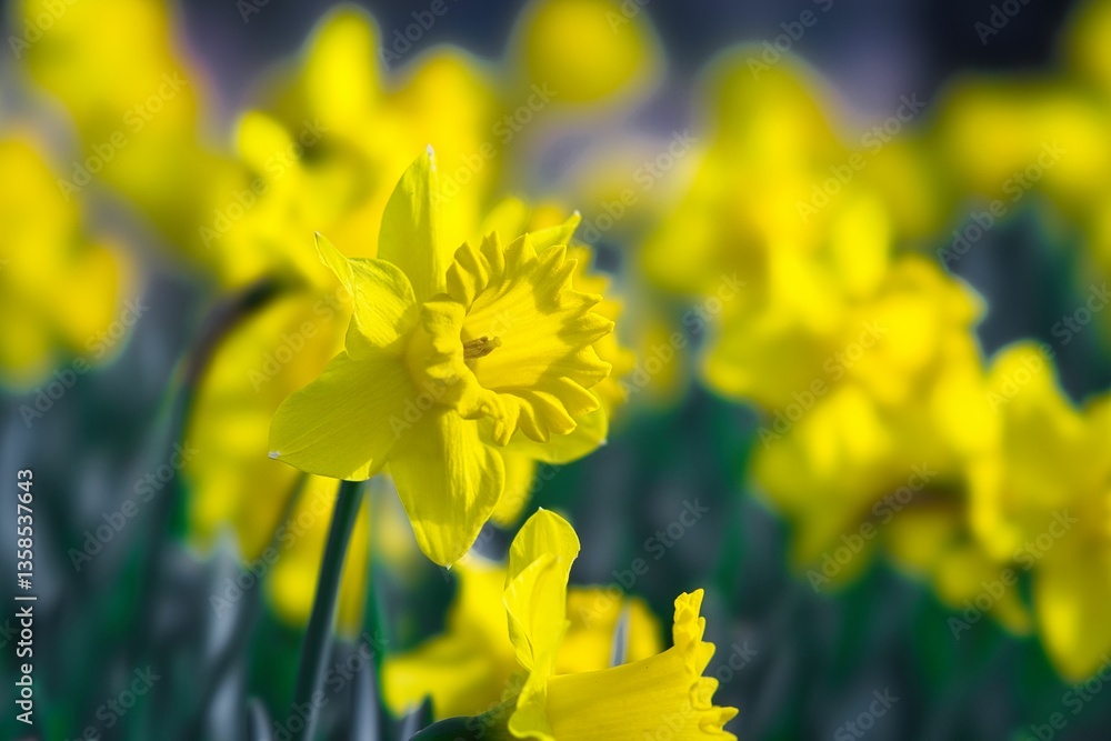 Fototapeta premium Tokyo,Japan - March 25, 2025: Closeup of Narcissus pseudonarcissus or Trumpet narcissus or trumpet daffodil 