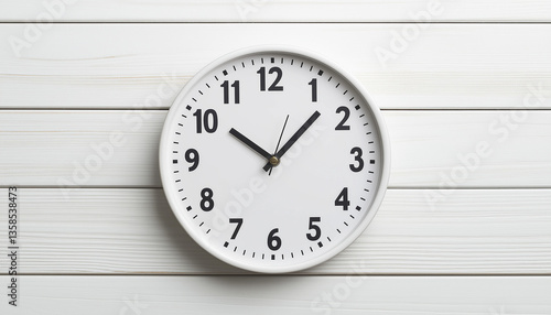 Wallpaper Mural White Round Clock on White Wooden Wall Background Time Torontodigital.ca