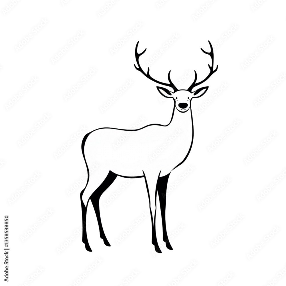 Stylized illustration of a deer with antlers standing elegantly Stylized illustration of a deer with antlers standing elegantly