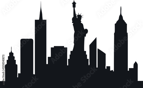 New York City Skyline Silhouette Vector - Landmark Illustration