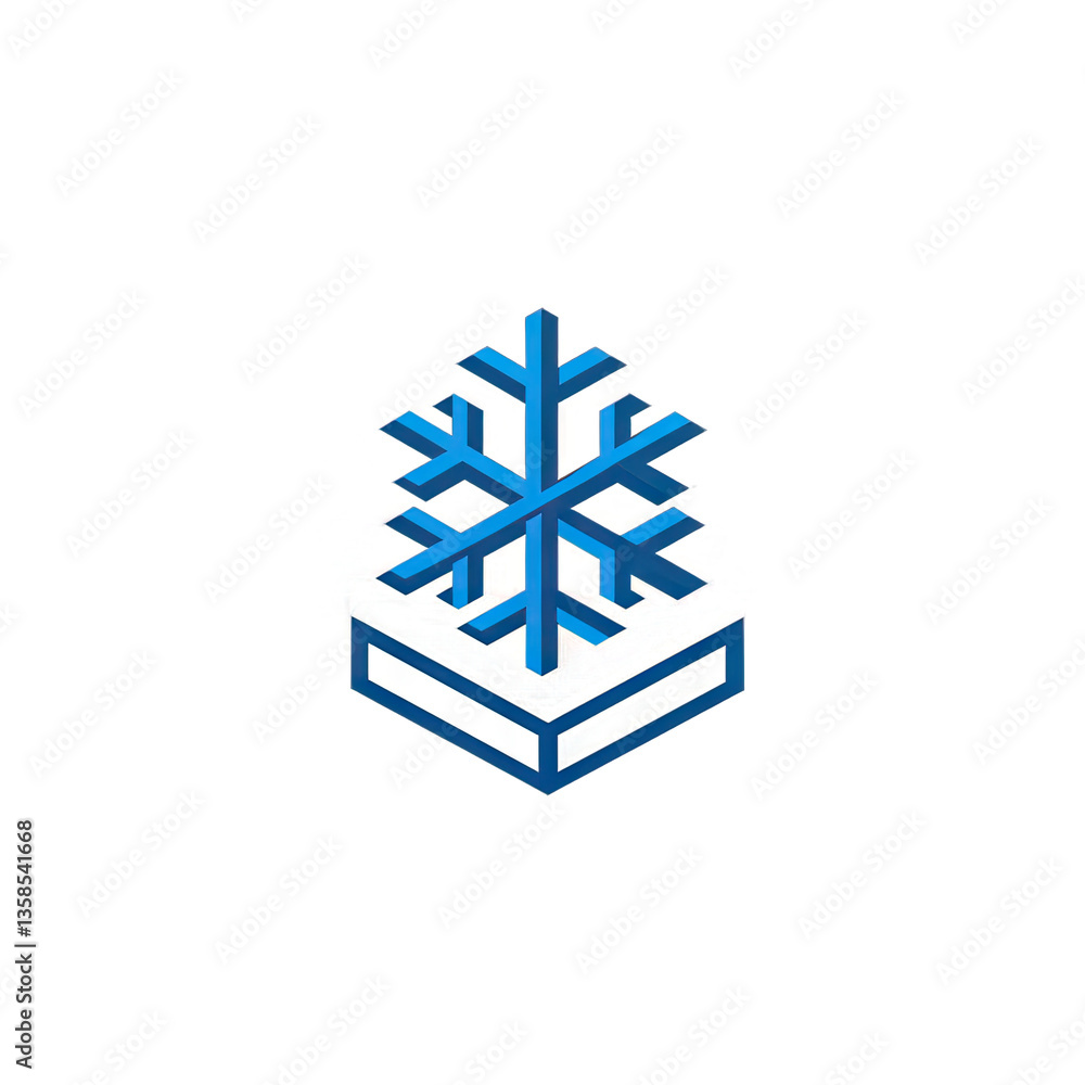 Isometric 3D Snowflake Icon on White Cube, Winter Design Element Isometric 3D Snowflake Icon on White Cube, Winter Design Element