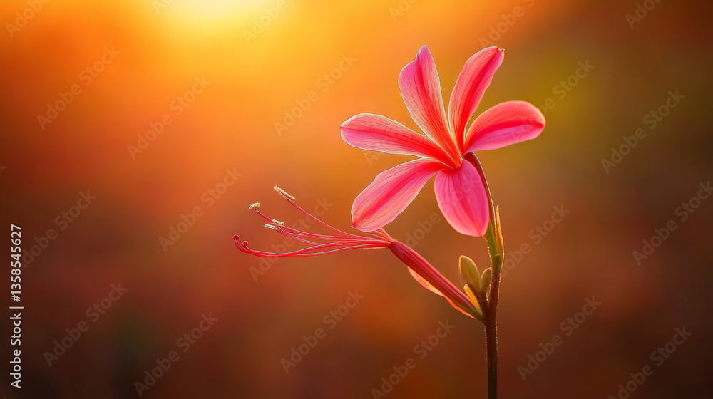 Fototapeta premium Vibrant pink flower in warm sunlight