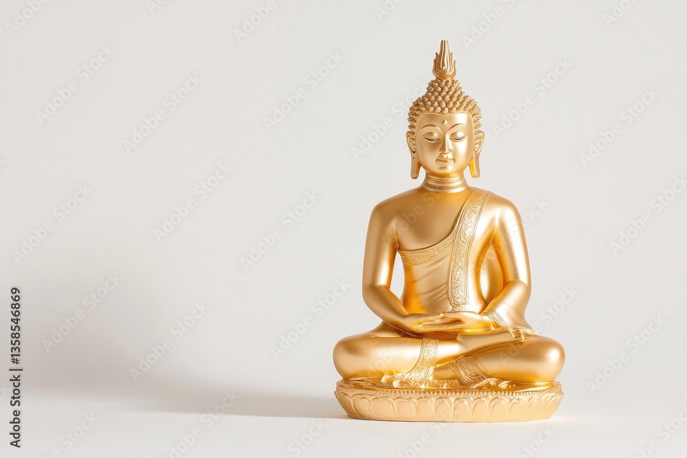 golden buddha statue in serene meditation pose is set on white background providing copy space above for text or design golden buddha statue in serene meditation pose is set on white background providing copy space above for text or design
