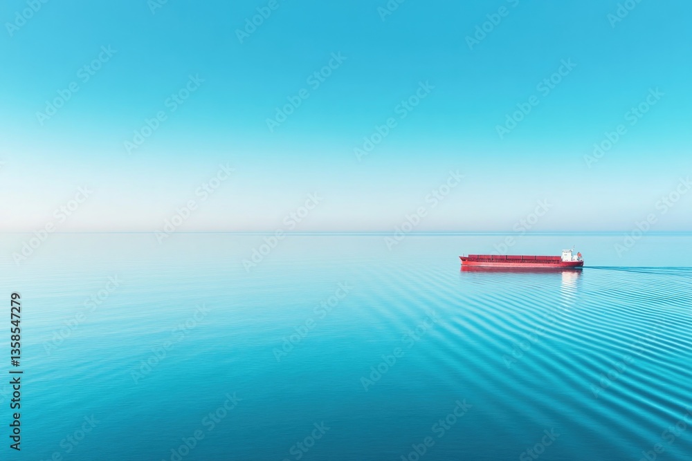 lone cargo ship moves steadily across endless blue sea under clear sky with abundant copy space for text as gentle lone cargo ship moves steadily across endless blue sea under clear sky with abundant copy space for text as gentle