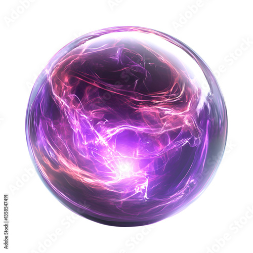 Floating Metallic Orb with Pulsating Purple Energy Isolated on Transparent Background