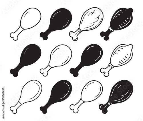 chicken leg pieces icon set vector
