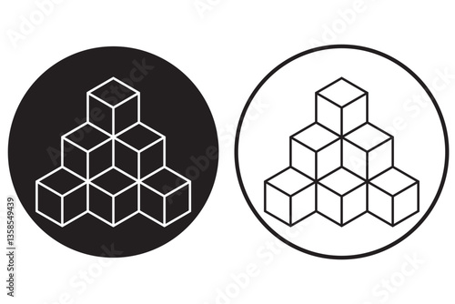 Cube icon Black line art vector logo set. Cube Set Icons. Simple Icon Shape. Linear, silhouette and flat style. Vector icons