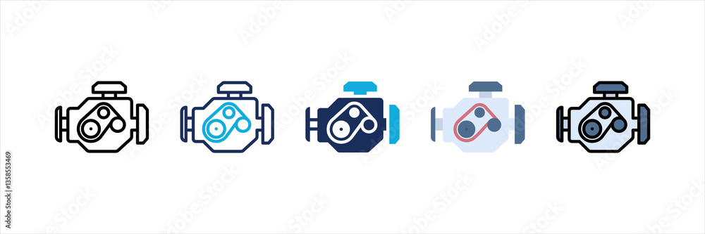 Fototapeta premium Car Engine Multi Style Icon Set