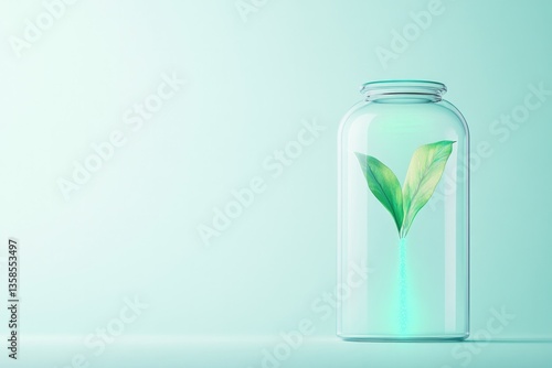 Wallpaper Mural sleek glass capsule containing bioluminescent microorganism glowing softly in perfectly white minimalistic setting Torontodigital.ca