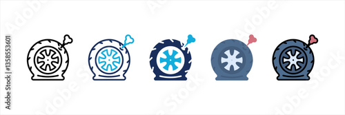 Punctured Tire Multi Style Icon Set