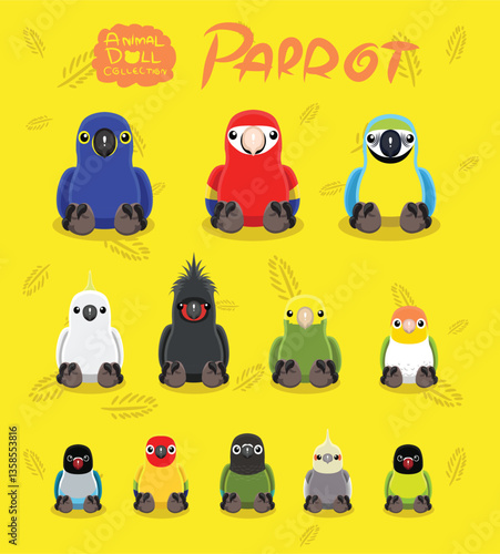 Animal Dolls Parrots Set Cartoon Vector Illustration