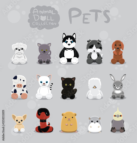 Animal Dolls Pet Set Cartoon Vector Illustration 2