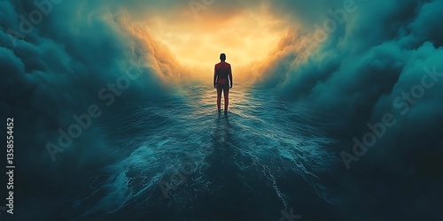 Wallpaper Mural A person stands in water beneath a dramatic cloudy sky Torontodigital.ca