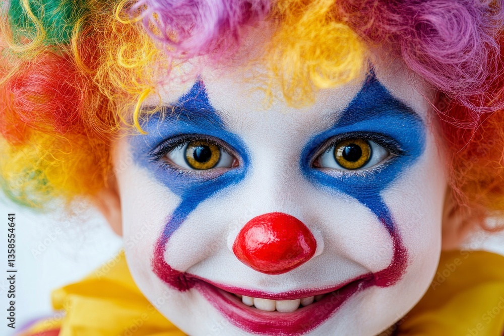 Smiling Child with Clown Makeup and Colorful Wig Close-up Portrait Smiling Child with Clown Makeup and Colorful Wig Close-up Portrait