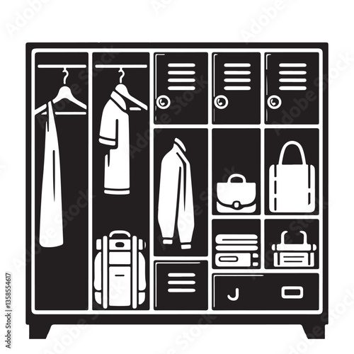 Dark Wardrobe Silhouette Vector Illustration for Storage and Organization