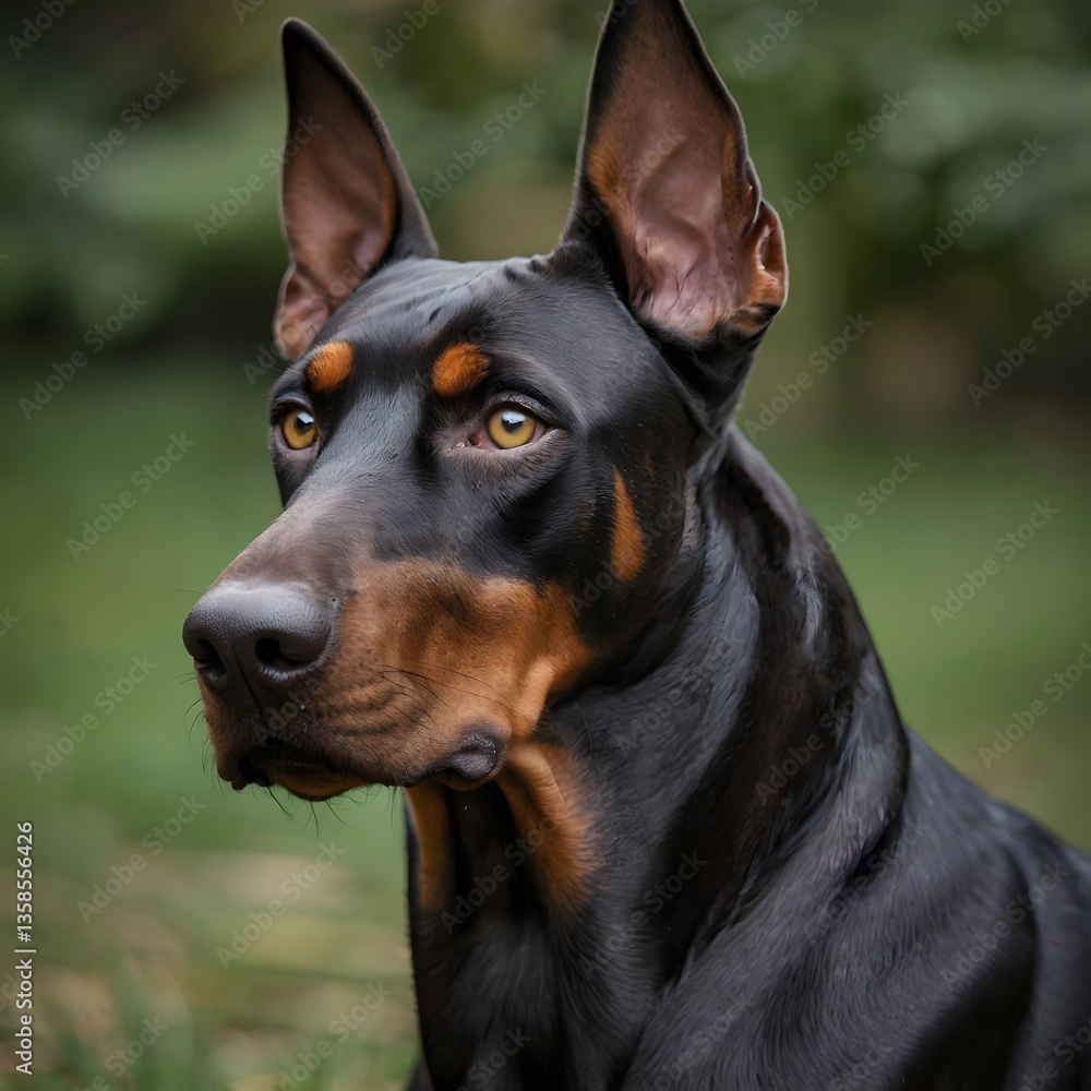 Alert Dobermann with Sharp Eyes and Cropped Ears Standing as a Loyal Guard Alert Dobermann with Sharp Eyes and Cropped Ears Standing as a Loyal Guard