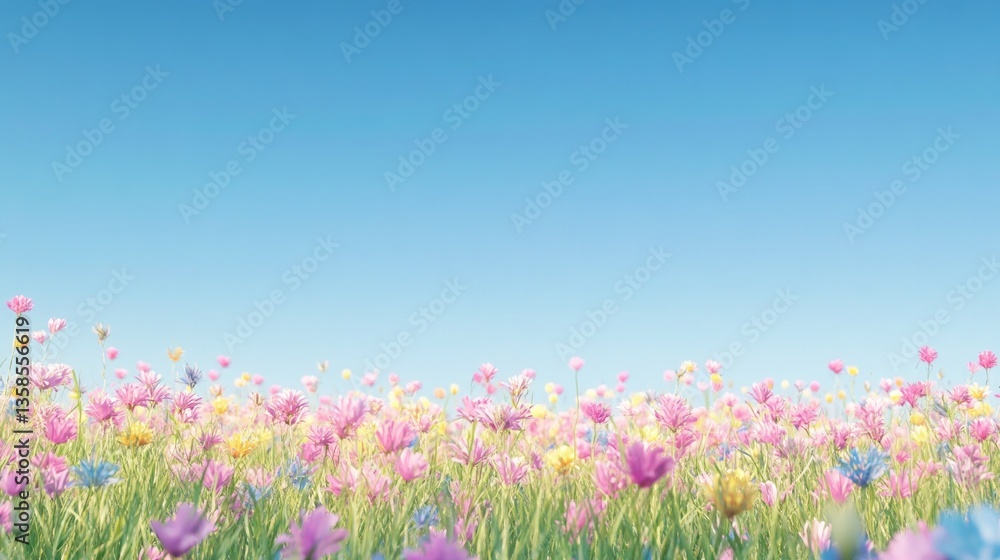 vibrant field of wildflowers in full spring bloom with clear blue skies offering copy space vibrant field of wildflowers in full spring bloom with clear blue skies offering copy space