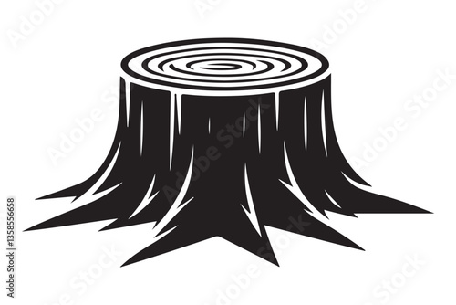 Silhouette Illustration Of Tree Stump In The Forest Or Yard