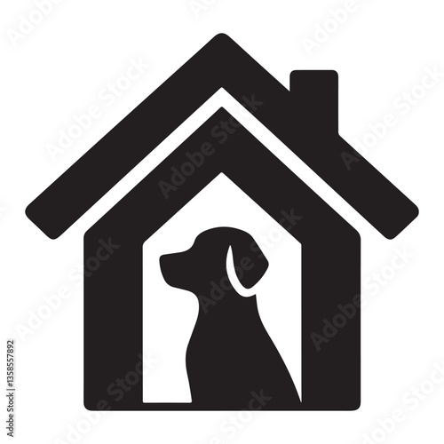 Dog house silhouette vector icon pet shelter graphic