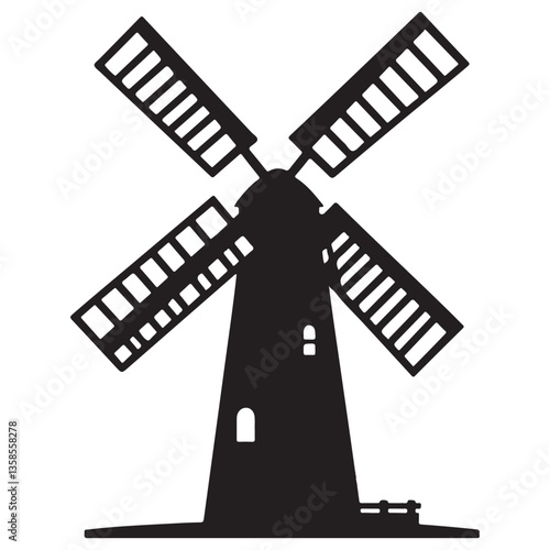 Majestic windmill silhouette a timeless symbol of renewable energy
