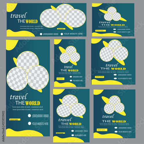  facebook cover banner template social media post Youtube Thumbnail web banner package of black horizontal web banners of standard size with different geometric elements
