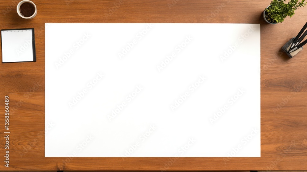 Blank Paper on Wooden Desk: Mockup for Design & Branding Blank Paper on Wooden Desk: Mockup for Design & Branding