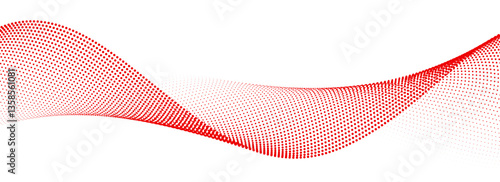 Red dotted wave line pattern. Halftone undulate net background. Abstract flowing particle lattice wallpaper. Vector curved dash gradient element for poser, banner, presentation, booklet, brochure
