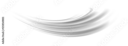 Grey wind line element. Light gris curve speed effect. Air stream flow wavy motion trace. Wind blow wave concept. Swoosh and swirl stripe path design illustration. Vector grey swoosh form