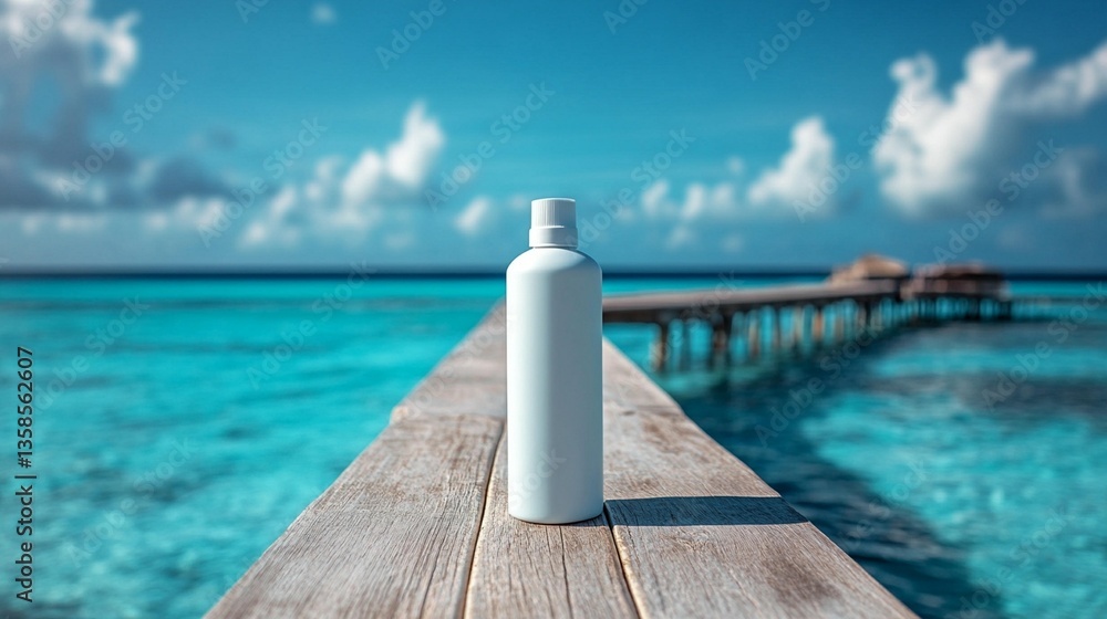 Fototapeta premium Oceanfront Product Mockup: Summer Sun Care
