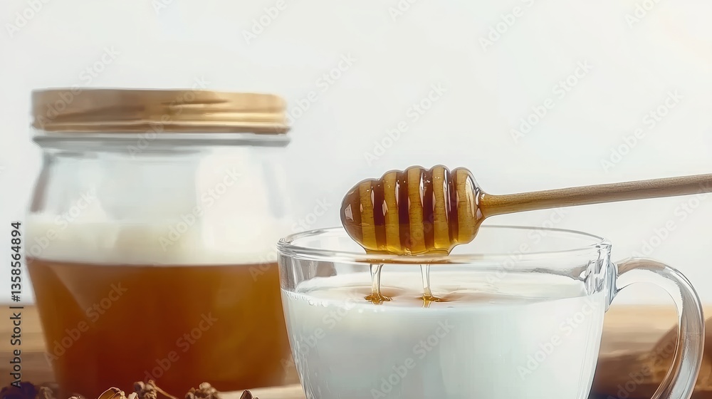 Honey drizzle over yogurt in a glass cup kitchen table food photography bright and natural setting Honey drizzle over yogurt in a glass cup kitchen table food photography bright and natural setting