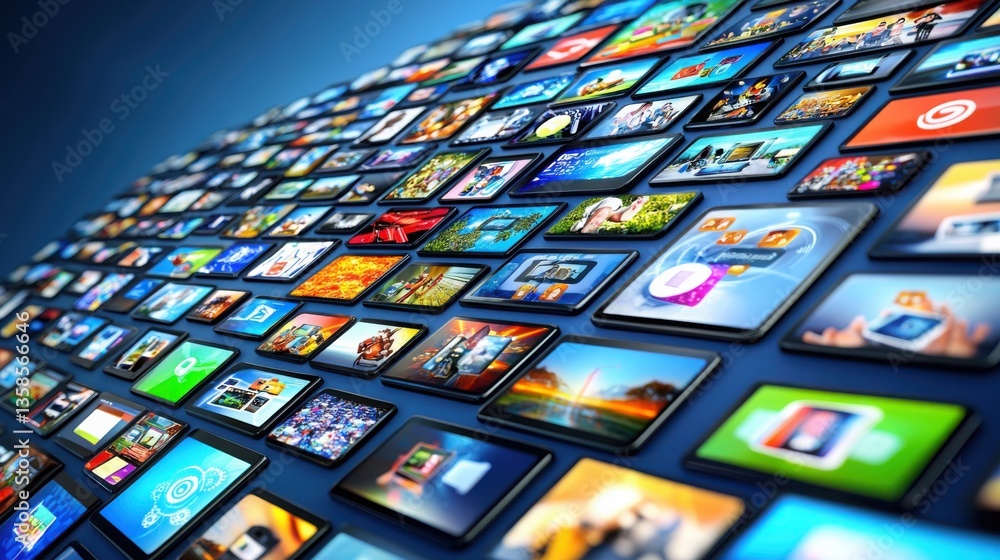 Wall of television screens displaying data-driven b2b influencer marketing strategies and trends in modern business Wall of television screens displaying data-driven b2b influencer marketing strategies and trends in modern business