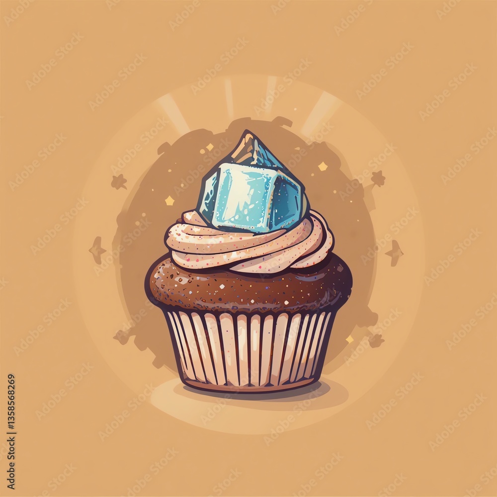 Delicious chocolate cupcake topped with creamy frosting and a unique blue ice decoration, perfect for sweet treats and decorations. Delicious chocolate cupcake topped with creamy frosting and a unique blue ice decoration, perfect for sweet treats and decorations.