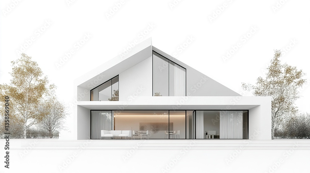 UK house with stylish modern annexe, white highlights contrasting sleek design, isolated on white background, natural sunlight, sharp focus. UK house with stylish modern annexe, white highlights contrasting sleek design, isolated on white background, natural sunlight, sharp focus.