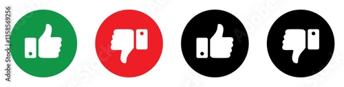 Thumb up, thumb down, like and dislike icons buttons collection. Silhouette icons flat style. Isolated vector Illustration.