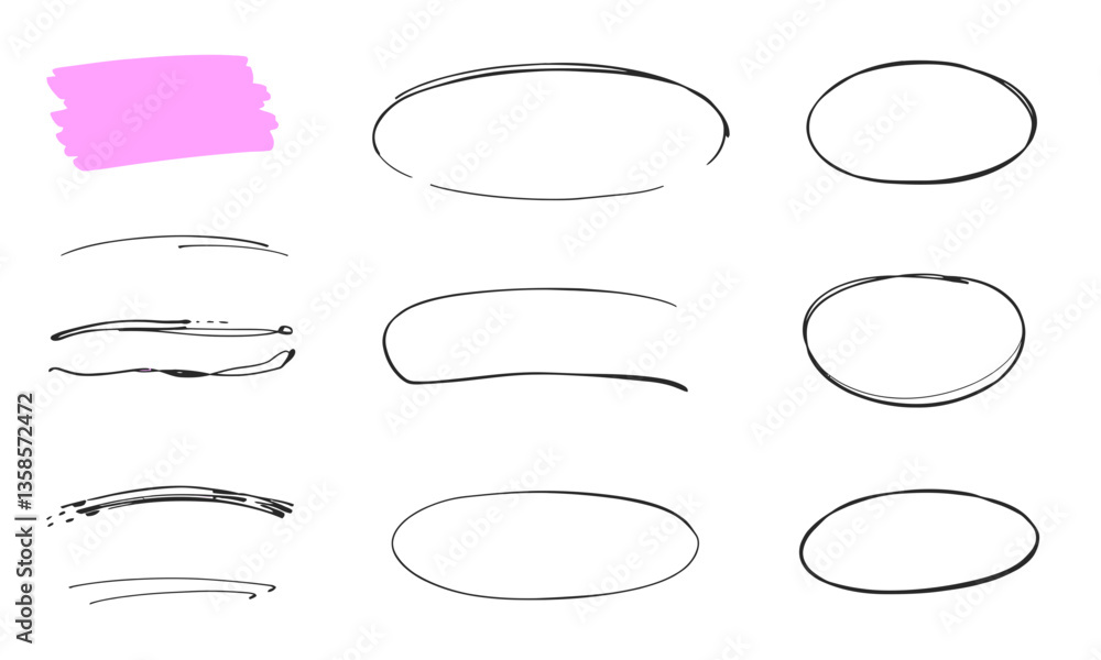 Hand drawn strokes and shapes in various styles, including vibrant pink stroke, showcasing creativity and artistic expression. Perfect for design projects and digital art Hand drawn strokes and shapes in various styles, including vibrant pink stroke, showcasing creativity and artistic expression. Perfect for design projects and digital art