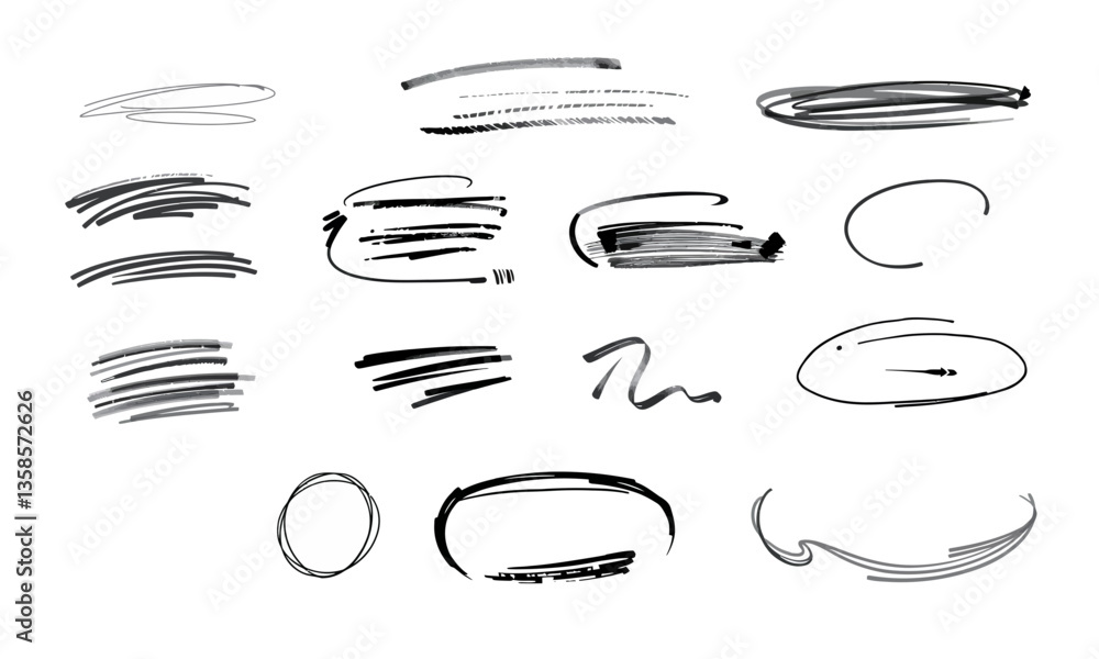 Hand drawn strokes in various styles and thicknesses, showcasing artistic lines and shapes. These versatile elements can enhance designs, illustrations, and creative projects with personal touch Hand drawn strokes in various styles and thicknesses, showcasing artistic lines and shapes. These versatile elements can enhance designs, illustrations, and creative projects with personal touch