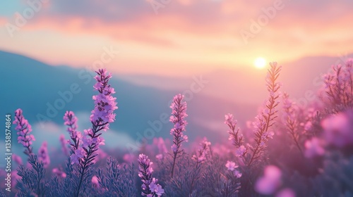 Serene Sunrise: Lavender Fields at Dawn