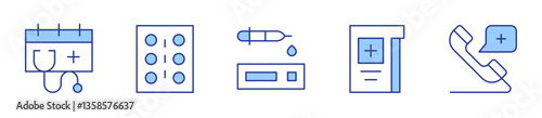 medical care, medication, medical test, medical report, emergency call. Medical Icon vector illustration. Line Duotone style. Editable stroke