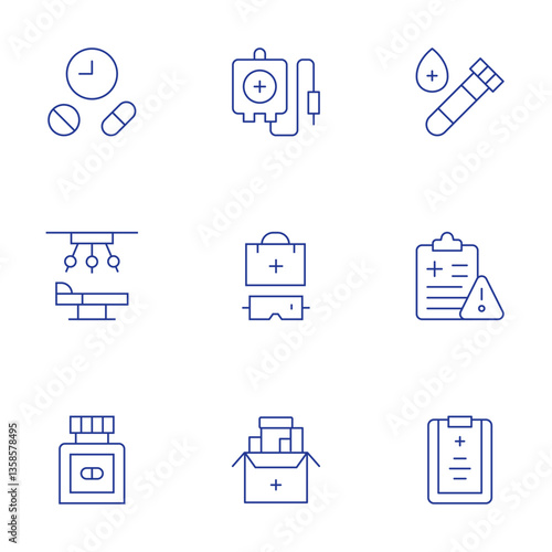 Medical icons set. Thin Line style, editable stroke. medicine, operating room, blood donation, medical services, medications, blood test