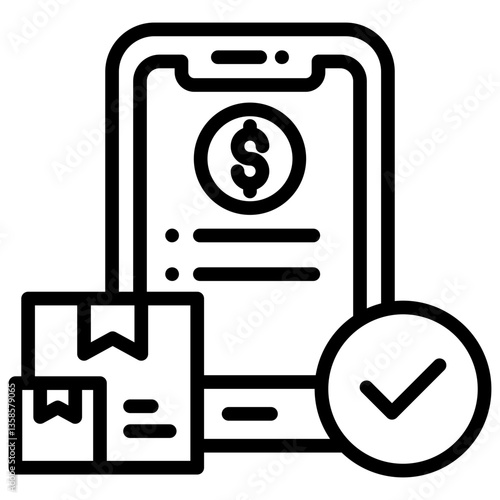 Payment Completed Icon Commerce Line Design Vector Concept