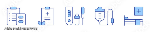 rapid test, medical, hospital bed, medical prescription, medical report. Medical Icon vector illustration. Line Duotone style. Editable stroke