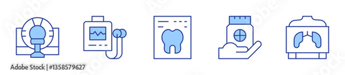 tomography, holter, tooth, medicine, x rays. Medical Icon vector illustration. Line Duotone style. Editable stroke