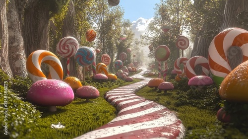 Exploring a whimsical candyland pathway enchanted forest digital art fantasy daylight adventure