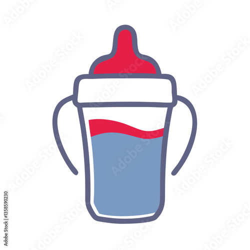 Icon of a baby sippy cup with water inside in playful design  