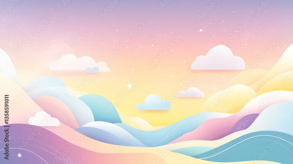 Pastel landscape sunset with clouds and mountains Pastel landscape sunset with clouds and mountains