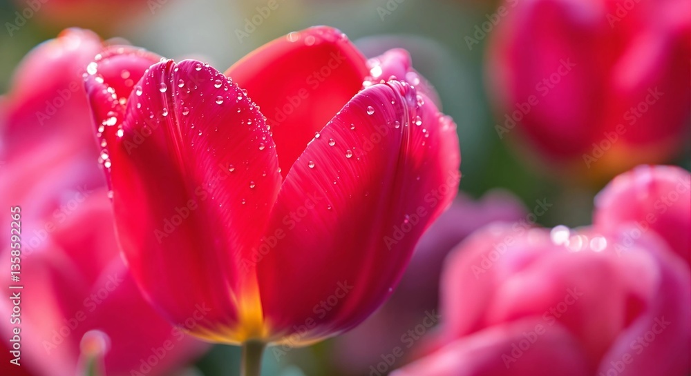 Red Tulip Flower with Water Droplets in Garden Close Up Red Tulip Flower with Water Droplets in Garden Close Up