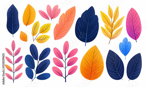 Colorful Collection of Spring Doodles of Leaves and Floral Elements